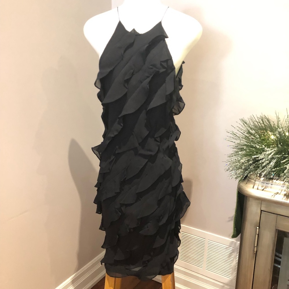 Womens Ralph Lauren black ruffles wavy evening cocktail dress size s
